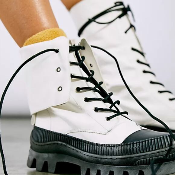 Free People Shoes - Free People Goldie Lug Sole Lace-Up Boots Black and White Size 8 Women`s